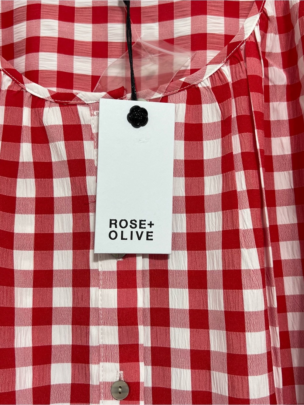 Rose & Olive Red White Check Print Puff Sleeves Romantic Blouse Plus Size - Picture 5 of 8